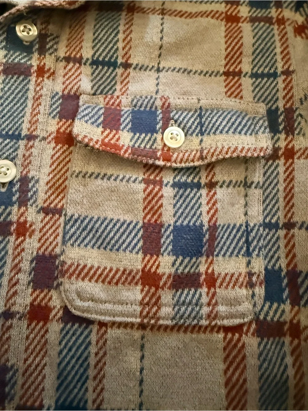 Crewcuts Beige Plaid Flannel Button-Down Shirt with Blue & Rust Stripes - Picture 3 of 5